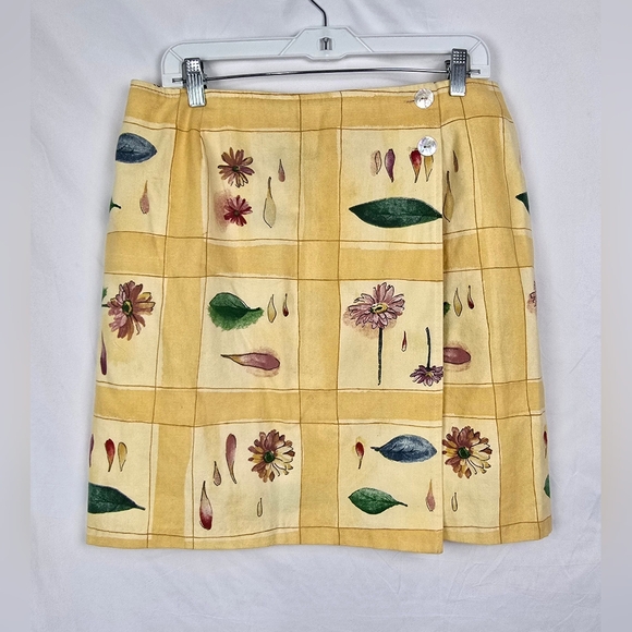 Stonebridge Dresses & Skirts - Vintage Stonebridge Women's Wrap Skirt Yellow Floral/Leaf Pattern Tag Size 16